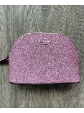 kate spade Rose Pink Glitter Dome Cosmetic Case,NWT